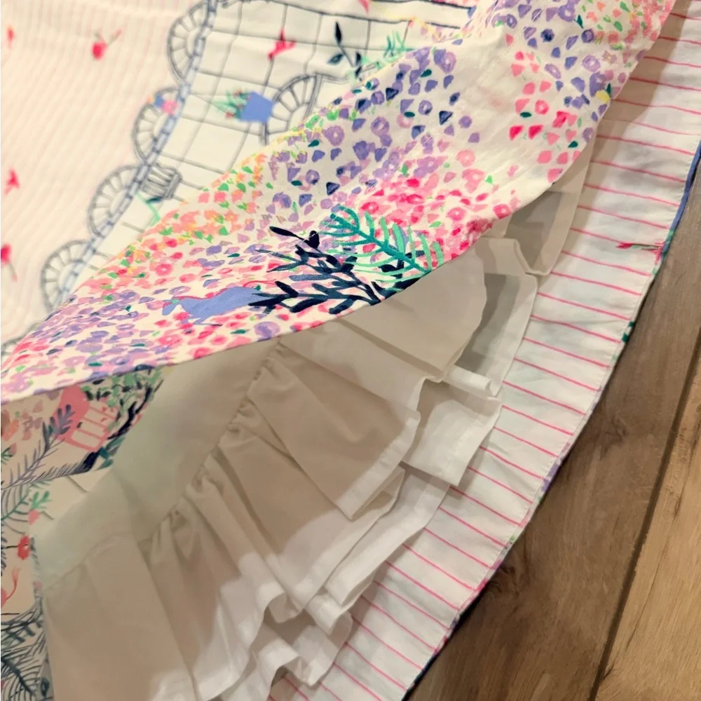 Joules Cream Dress with Pink Stripes and Garden Border Sz 3